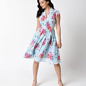Hell Bunny Light Blue Floral Dress